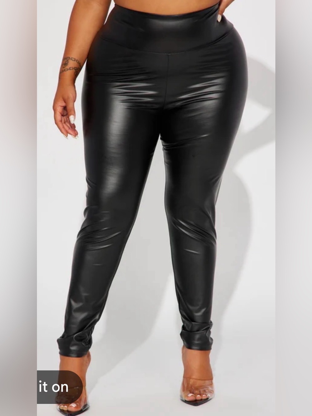 Plus Size High-Waist Black Faux Leather Leggings